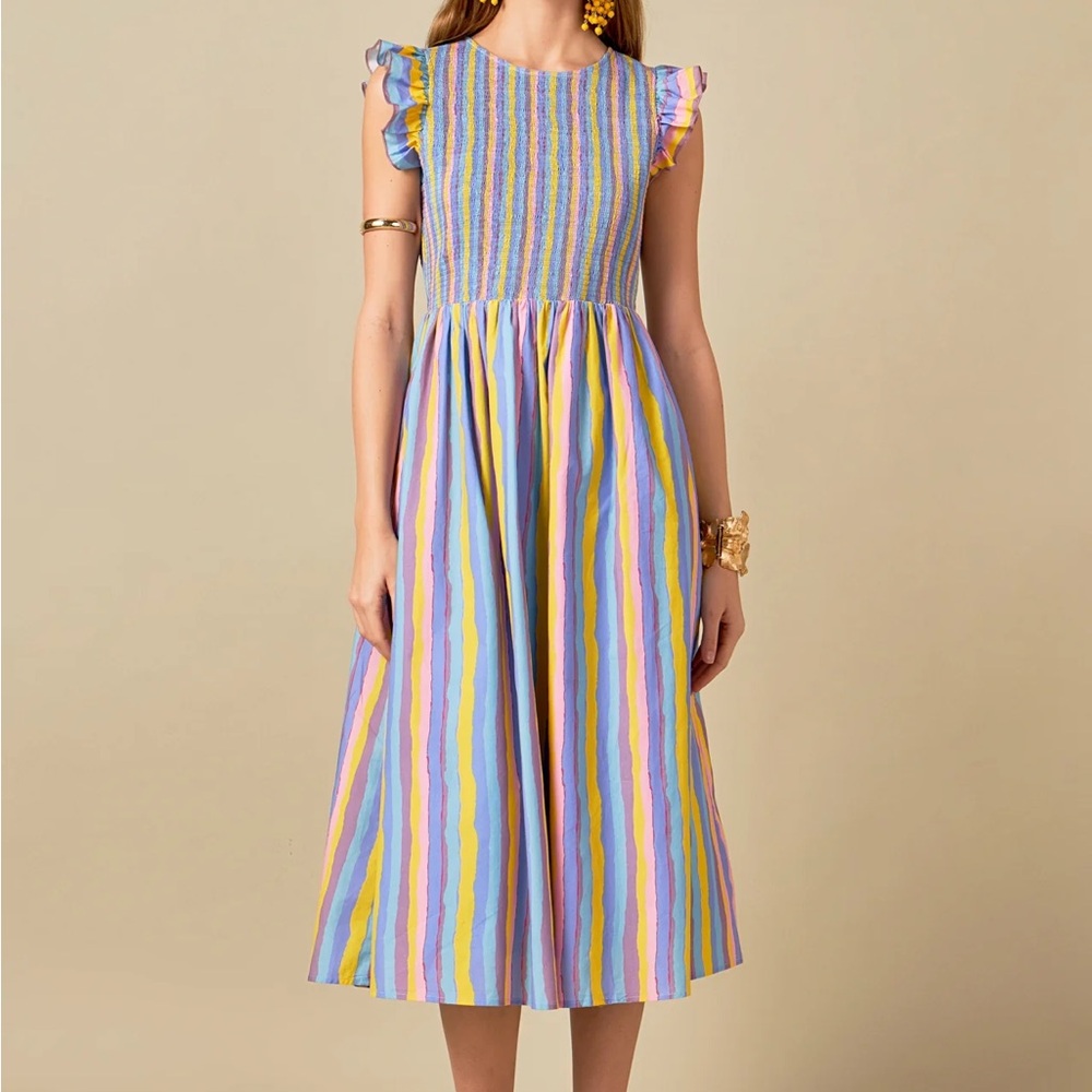 English Factory Aurora Striped Midi Dress New Size XS